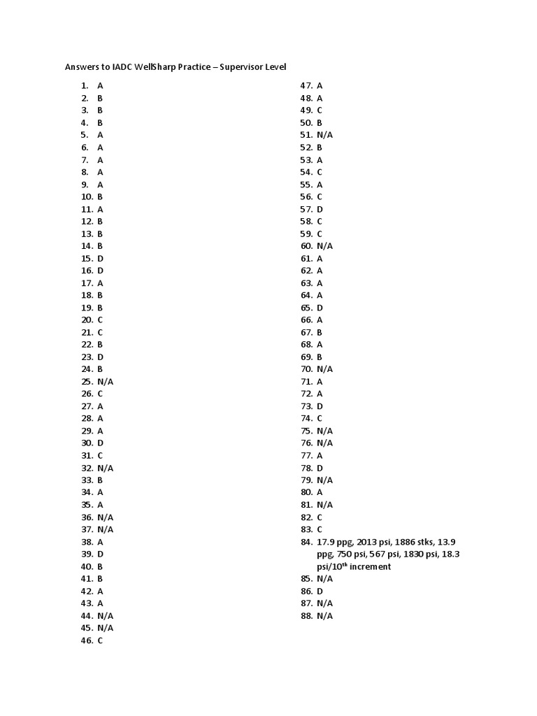 IADC WellSharp Supervisor Exam Answers | PDF
