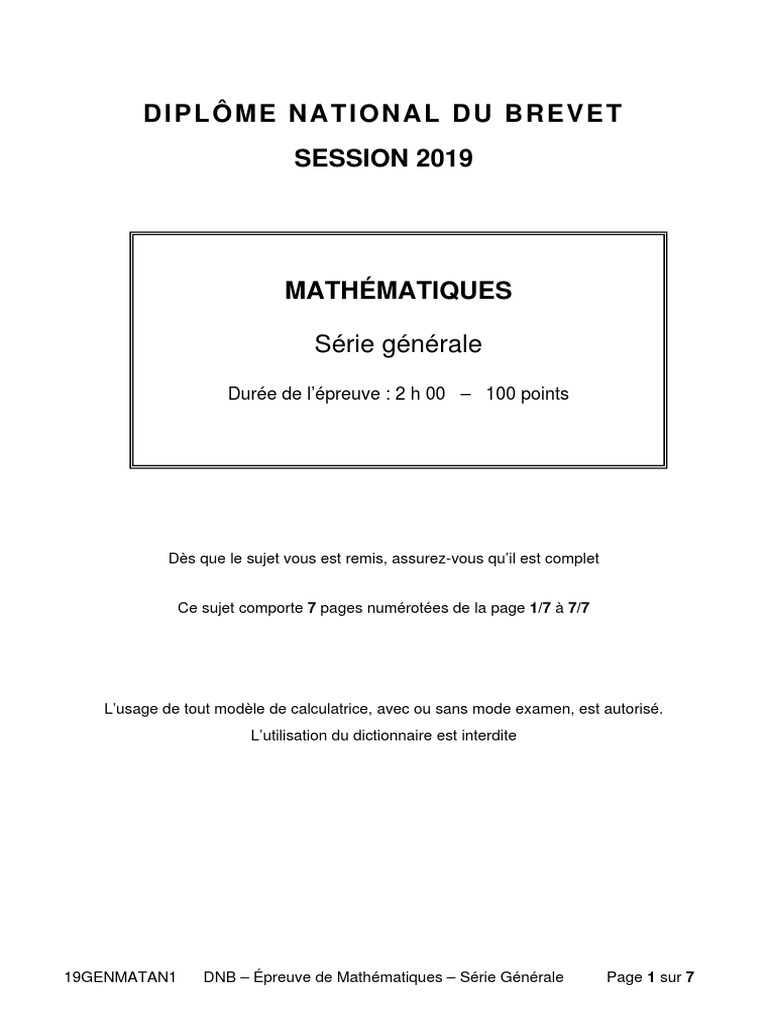 Sujets Brevet 2019 Mathematiques Amerique Boissons