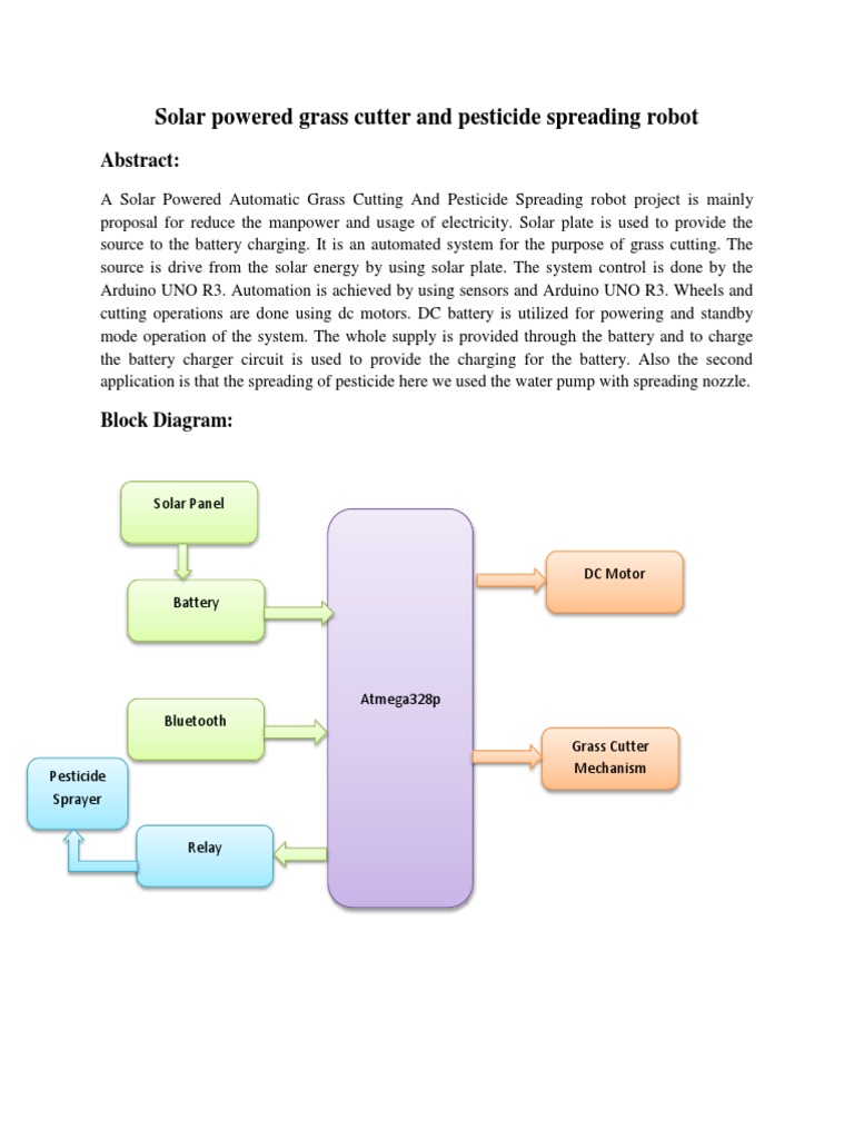 Solar Powered Grass Cutter and Pesticide Spreading Robot | PDF ...