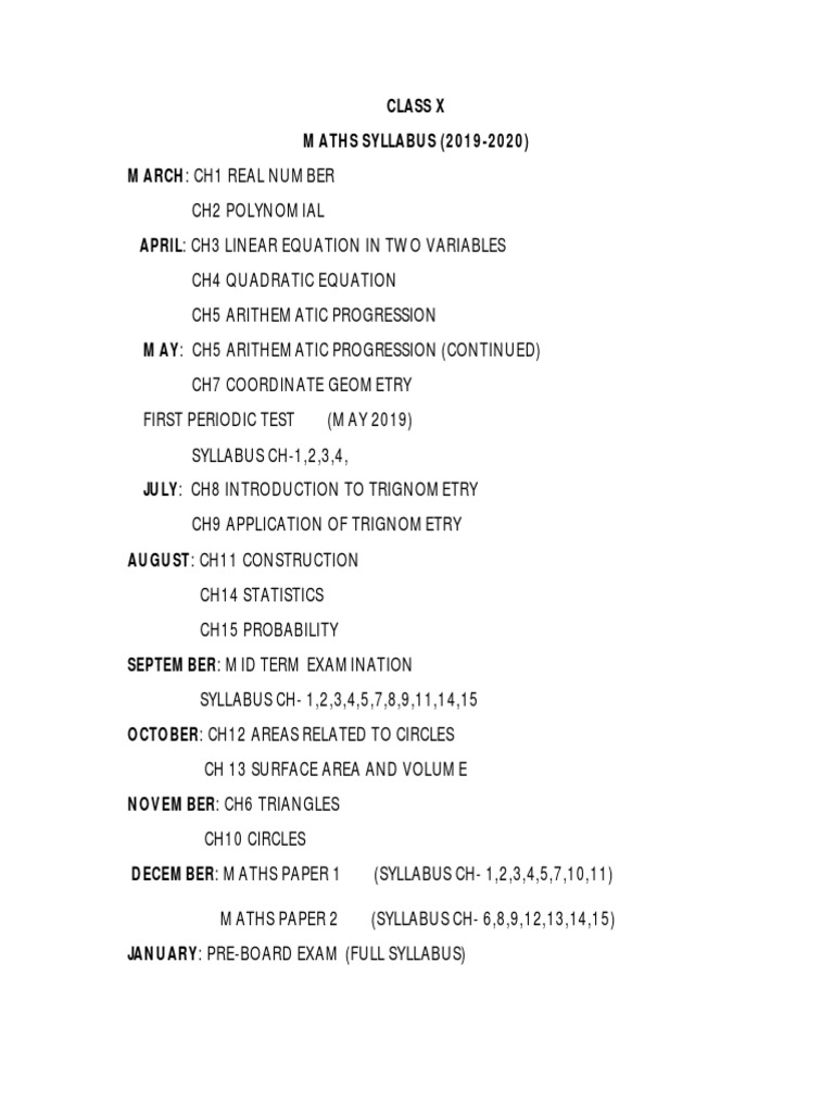 Class 10 Maths Chapter Overview | PDF