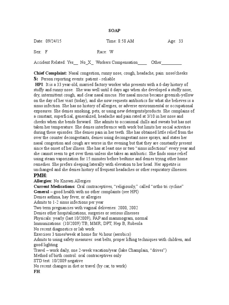 SOAP For Upper Respiratory Infection #4 | PDF | Epidemiology | Health ...