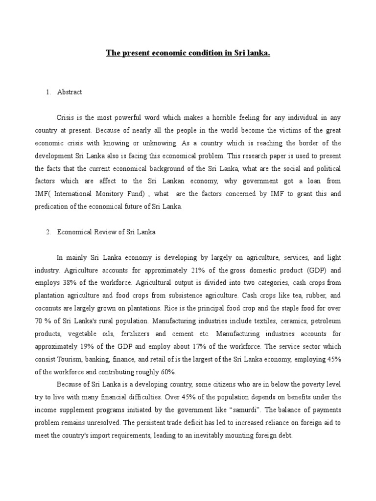 sri lanka economy essay in english