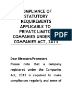 PVT Co Compliances - A Note Companies Act 2013