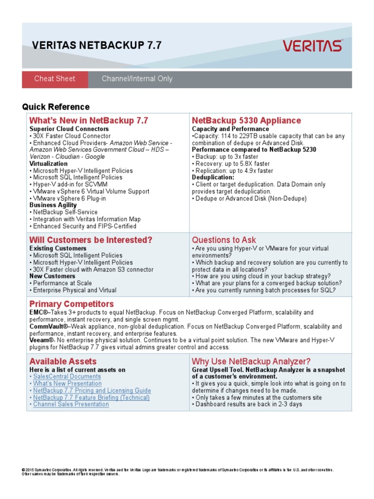 NetBackup 7.7 Cheat Sheet | PDF | Cloud Computing | Computer Data