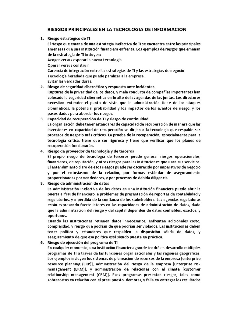 Riesgos Tecnológicos en SST y TI | PDF | Planificación de recursos ...