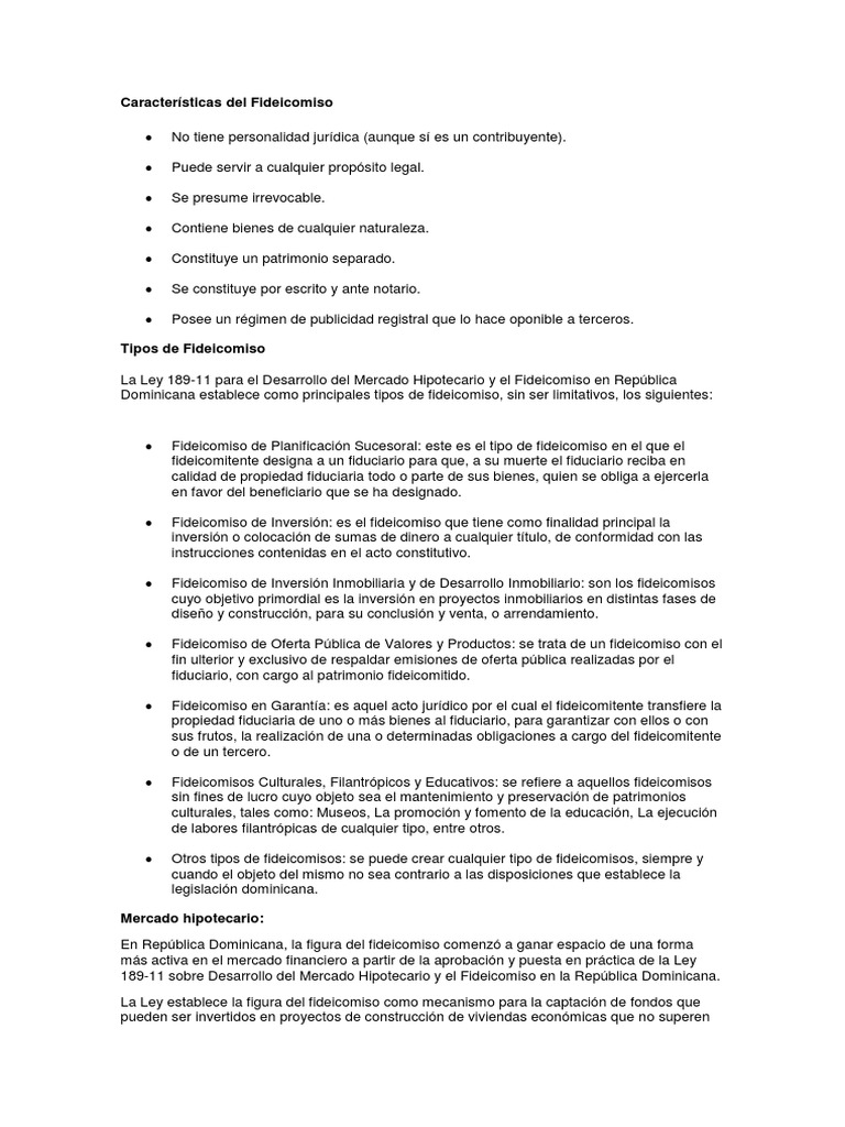 Características del Fideicomiso en RD | PDF | Ley de fideicomiso | Gobierno