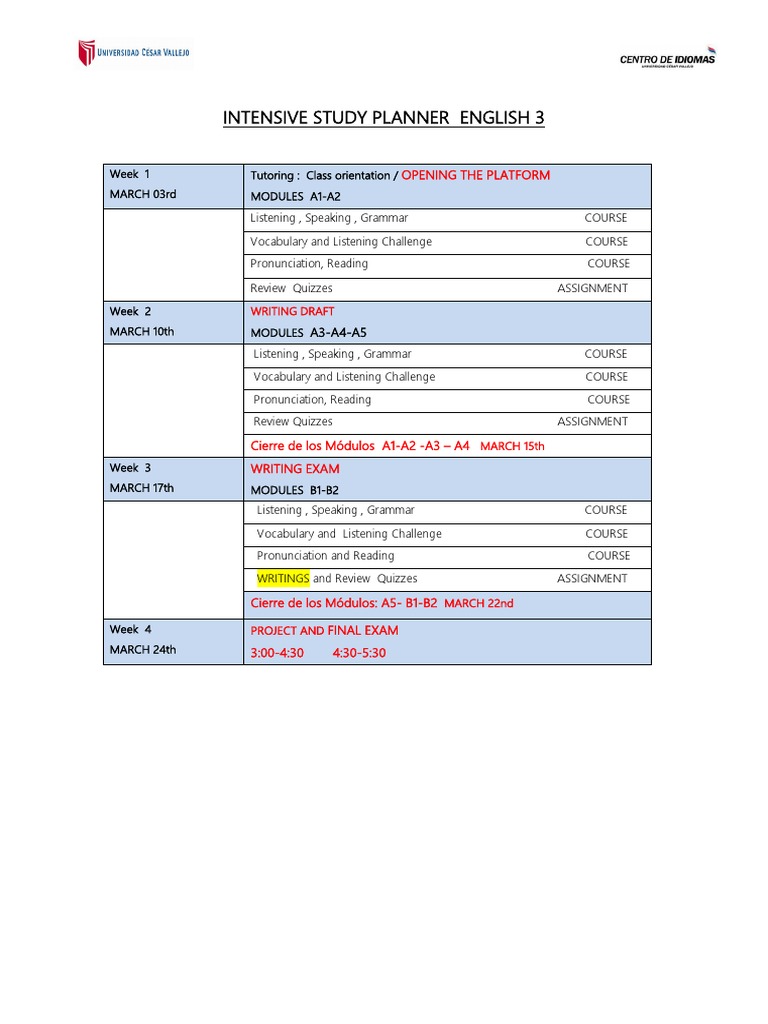 Intensive English Study Planner 3 | PDF | Language Arts & Discipline