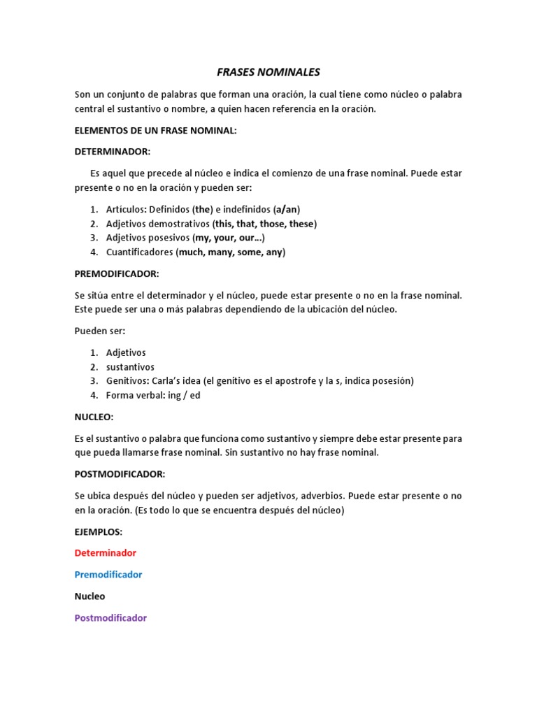 Frases Nominales | PDF | Adjetivo | Verbo