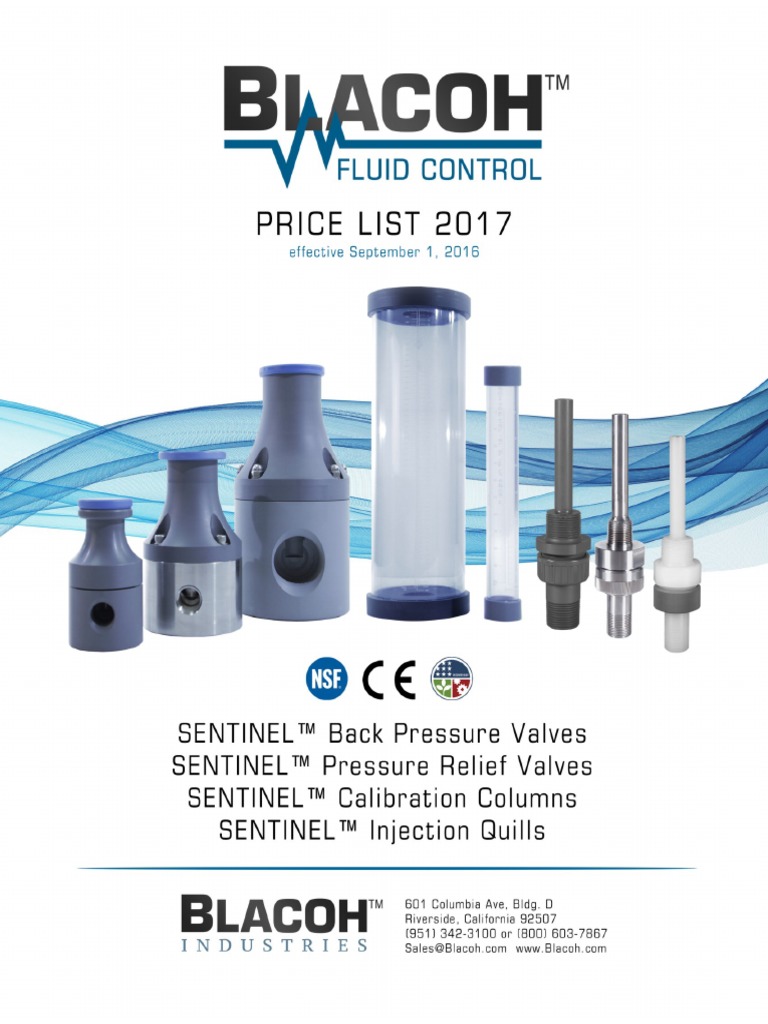 2017 Blacoh SENTINEL Valve Column Quill PriceSheet P01E11 031 PDF