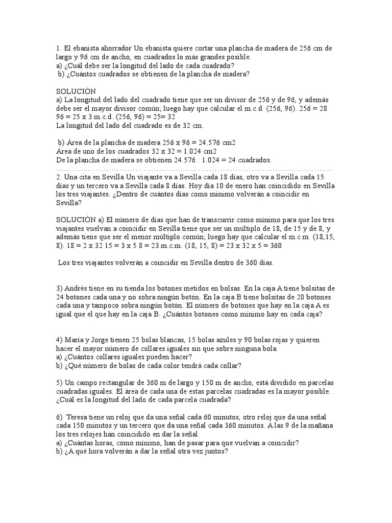 Problemas MCM y MCD | PDF | Naturaleza