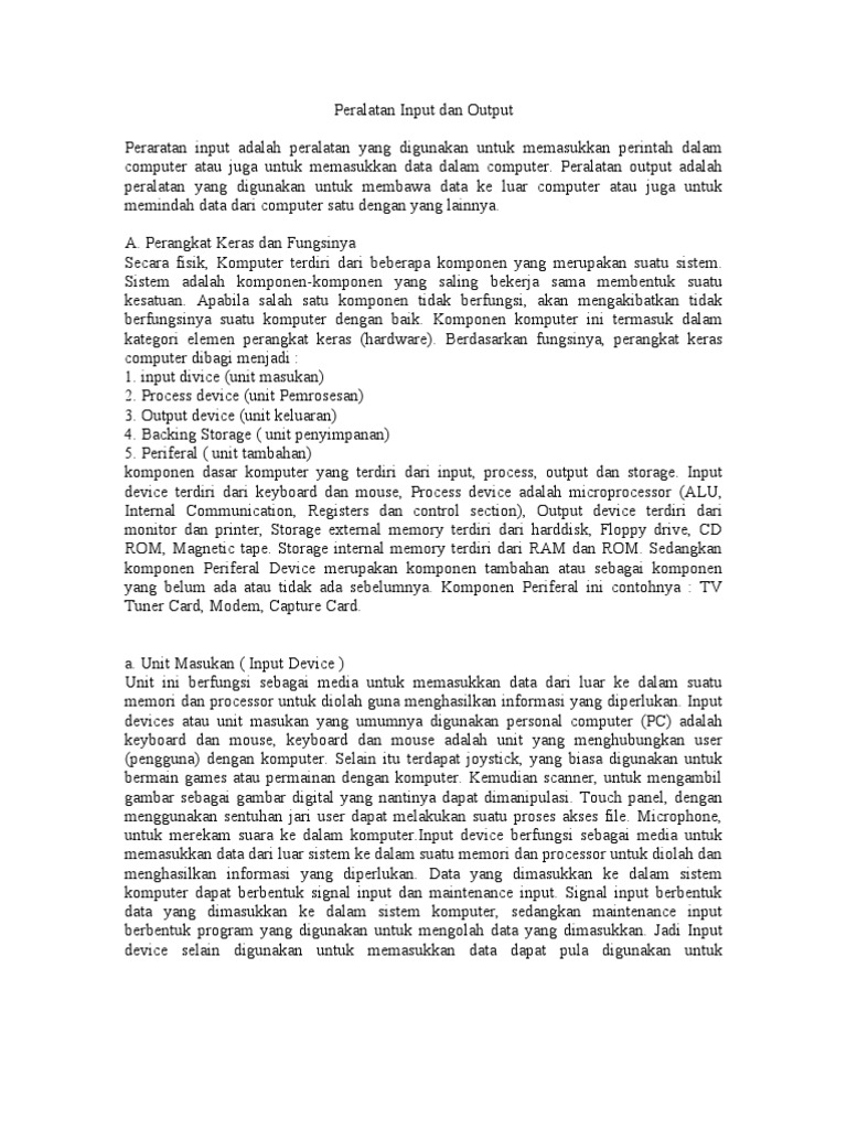 Peralatan Input Dan Output | PDF