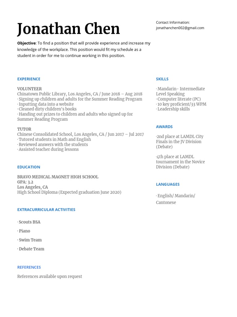 Jonathan Chen's Resume and Experience | PDF