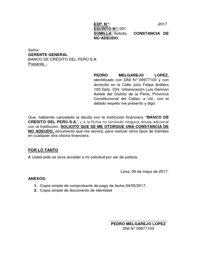 Carta de No Adeudo | PDF | Bancos | Negocios