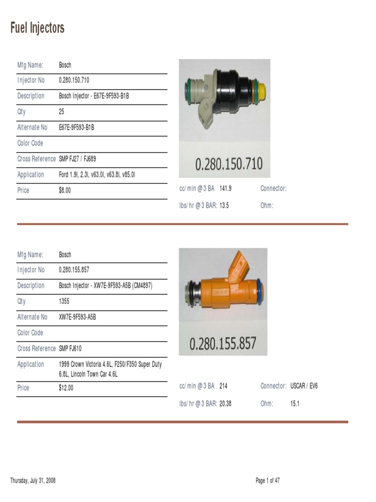 Bosch Fuel Injector Identification Guide | PDF | Dodge | Lincoln Motor ...