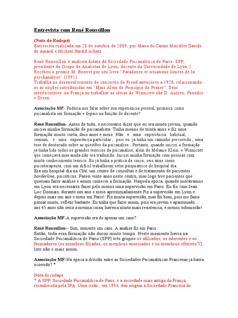 Roussillon Entrevista Com Rene Roussillon | PDF | Psicanálise ...