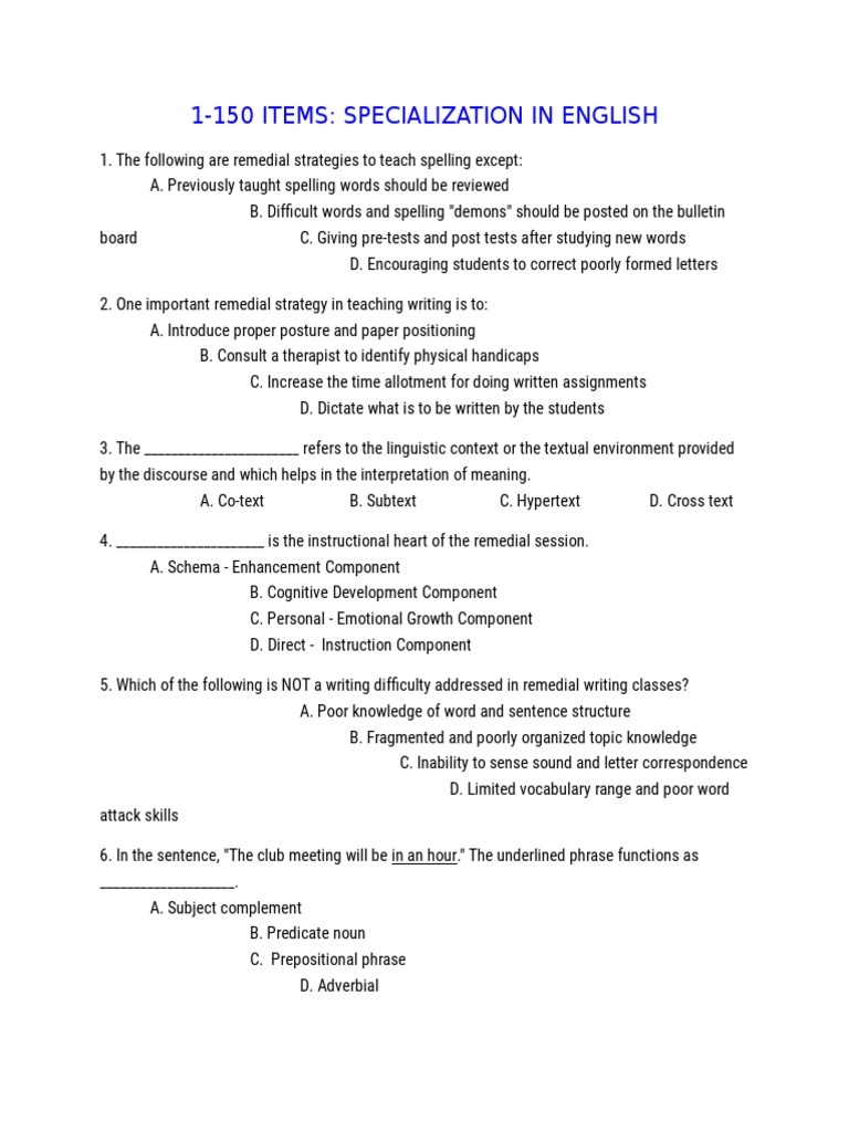1150 Items Specialization in English PDF Reading Comprehension