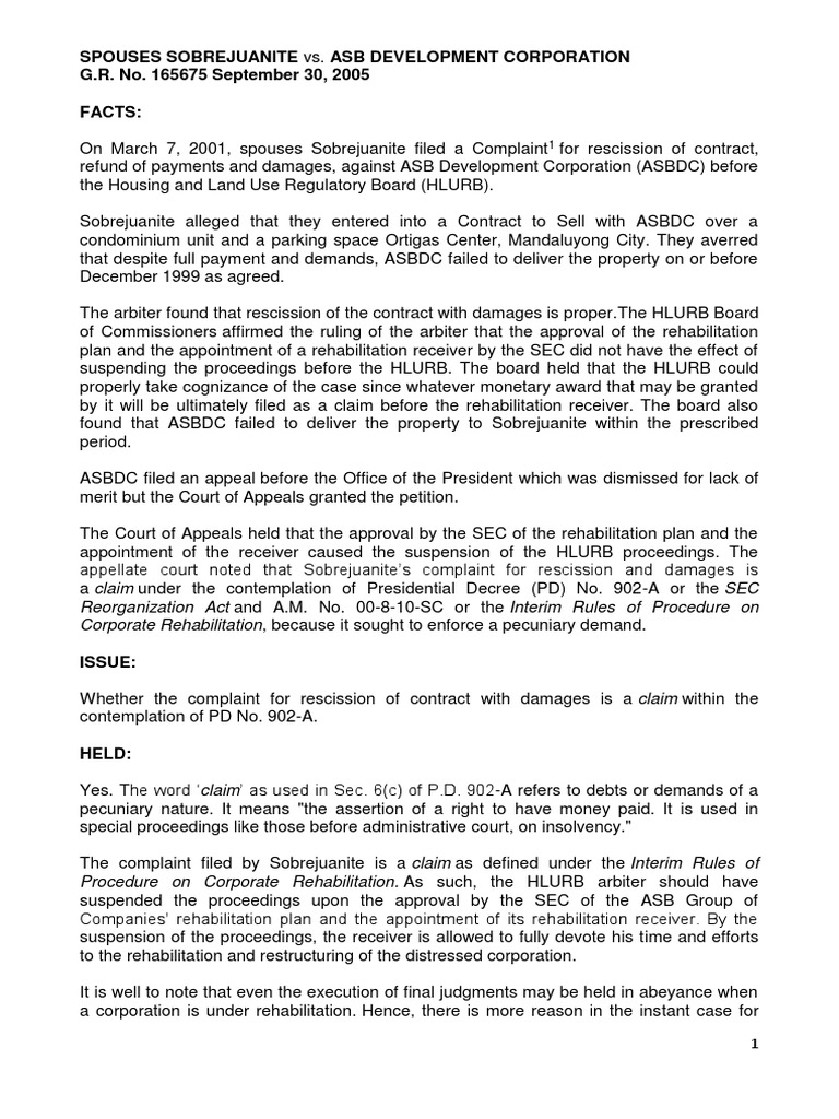 ASB Development Corp. Claim Analysis | PDF | Bankruptcy | Justice