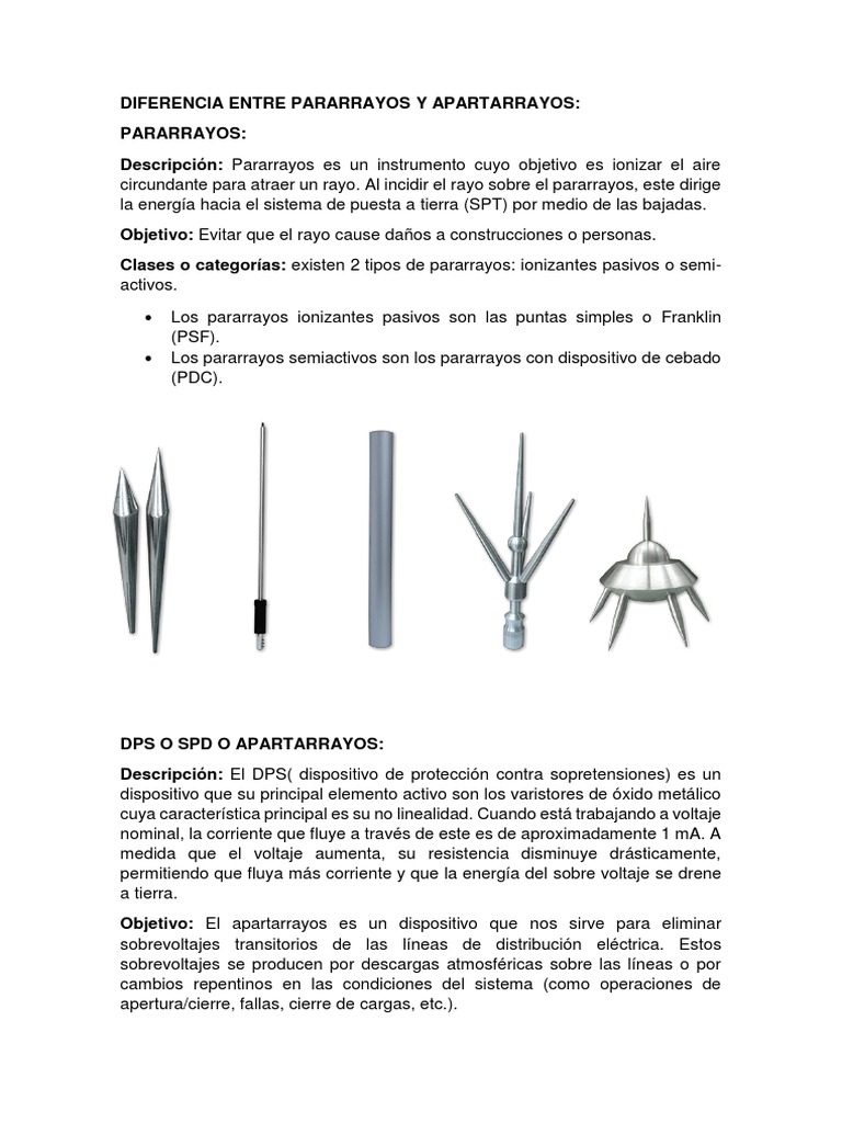 Diferencias entre Pararrayos y Apartarrayos | PDF | Electromagnetismo ...