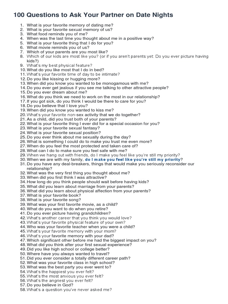 100 Questions To Ask Your Partner | PDF | Optimism | Interpersonal ...