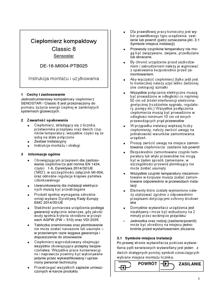 Classic 8 Instrukcja Montazu I Uzytkowania PDF