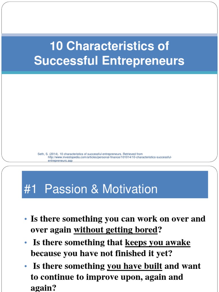10 Characteristics Of Successful Entrepreneurs PDF Entrepreneurship 