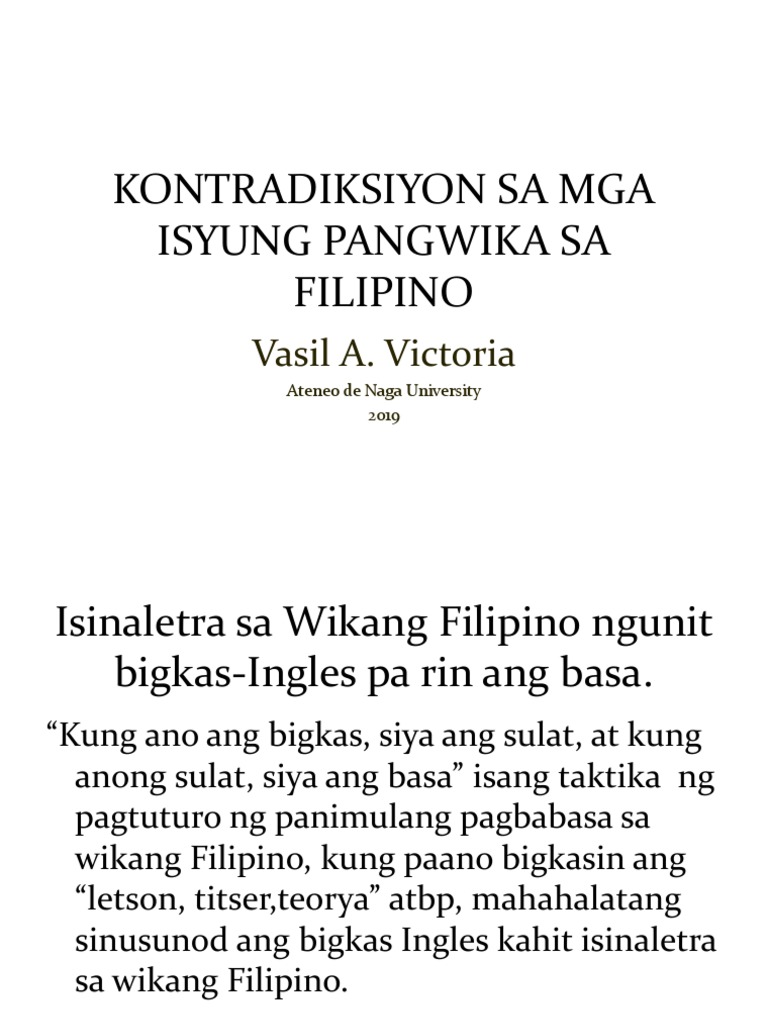 Kontradiksiyon Sa Mga Isyung Pangwika Sa Filipino  PDF
