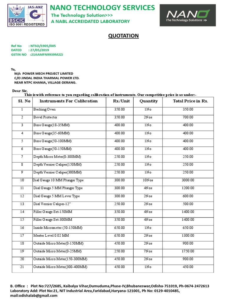 Quotation: The Technology Solution A Nabl Accreidated Laboratory | PDF ...