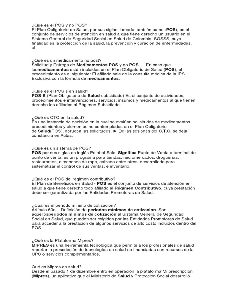 Definición de POS y no POS en salud | PDF | Hipertensión | Medicina