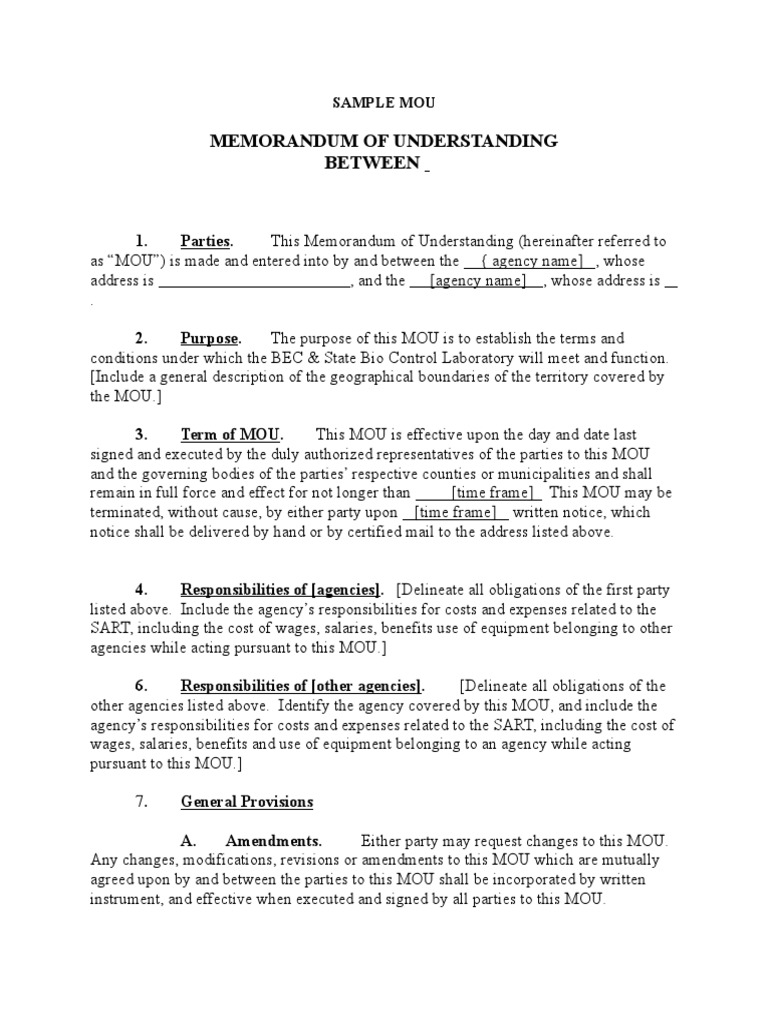 MOU Blank | PDF | Memorandum Of Understanding | U.S. State