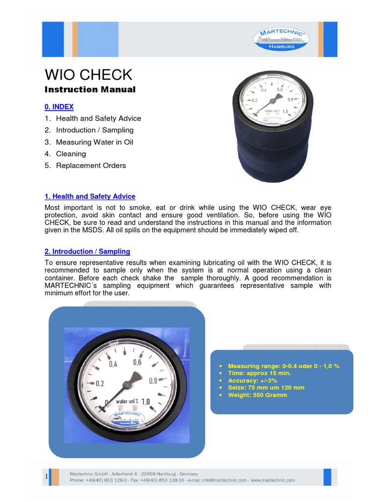Wio Check: Instruction Manual | PDF | Syringe | Chemistry