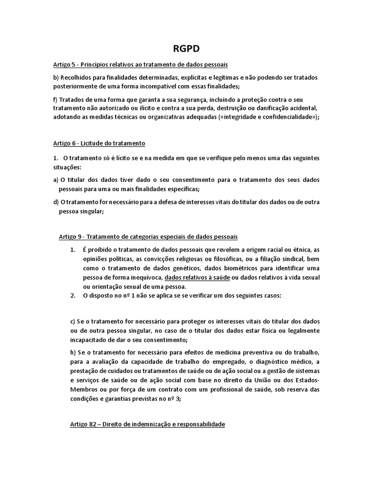 Princípios do RGPD e Proteção de Dados | PDF | Lei das Obrigações ...
