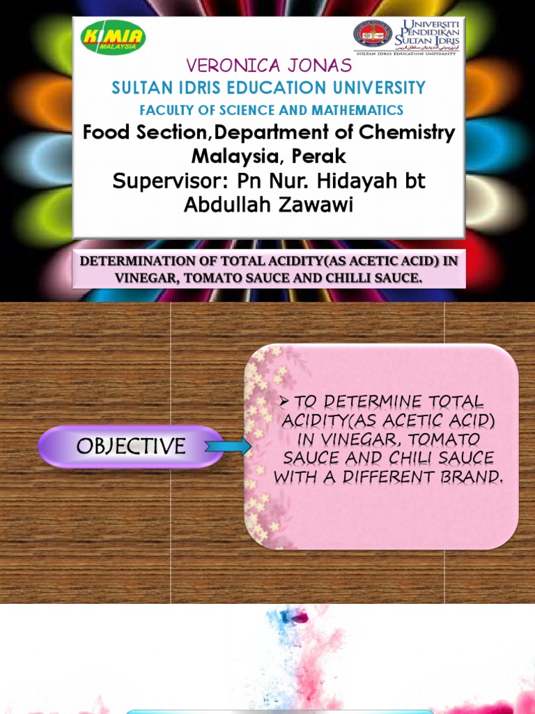 Determination of Total Acidity (As Acetic Acid) in Vinegar, Tomato and ...
