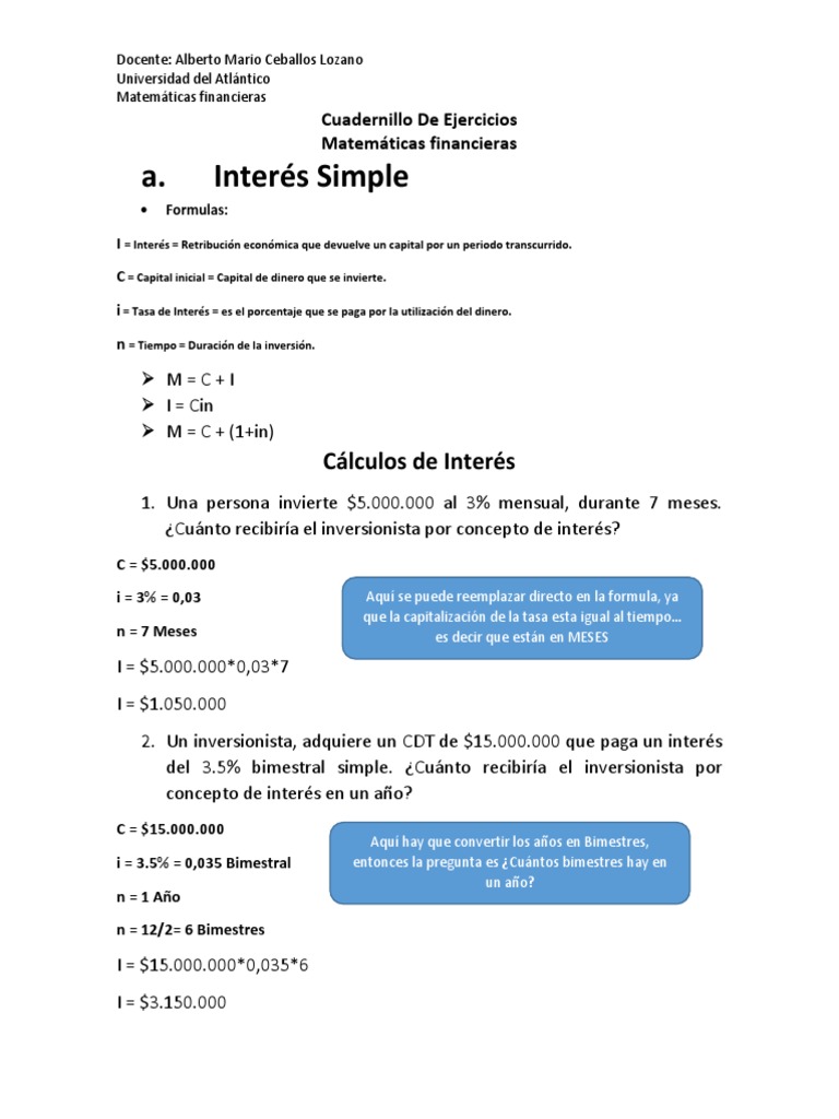 Ejercicios de Matemáticas Financieras | PDF | Finanzas Matemáticas ...