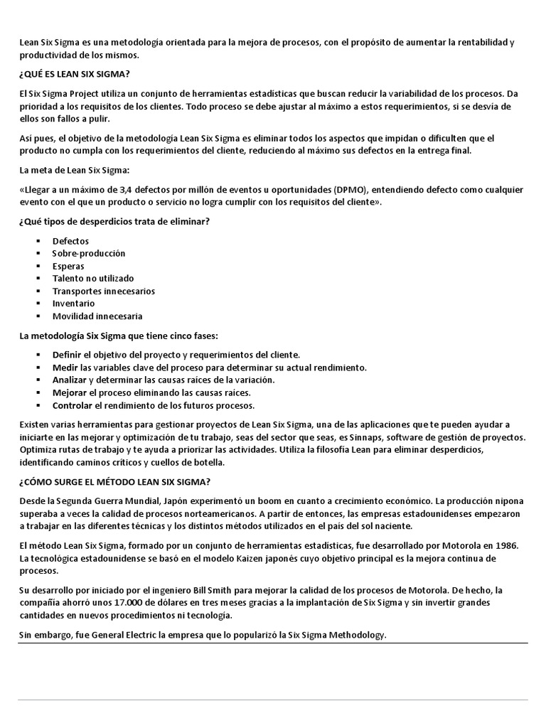 Mejora de Procesos con Lean Six Sigma | PDF | Six Sigma | Producción y ...