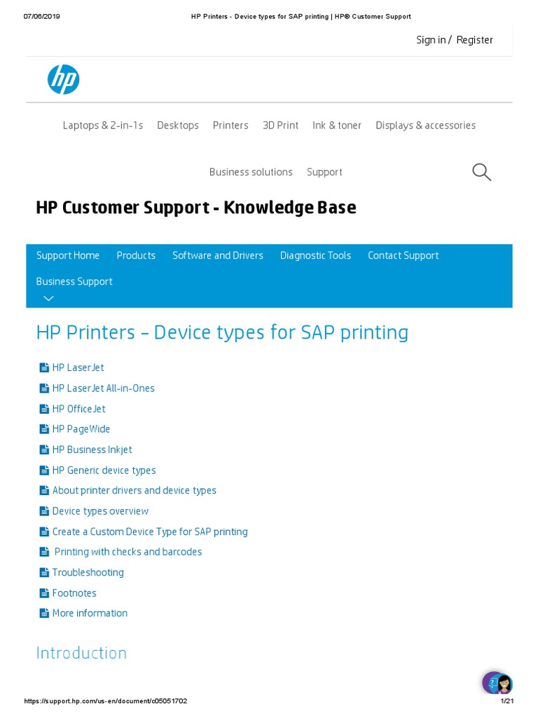 HP Printers Device types for SAP printing _ HP® Customer Support