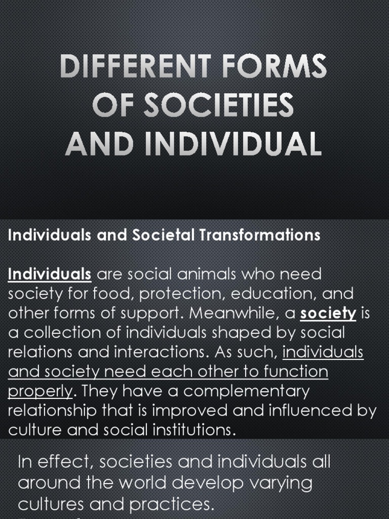Different Forms of Society and Individuals Working Class Society