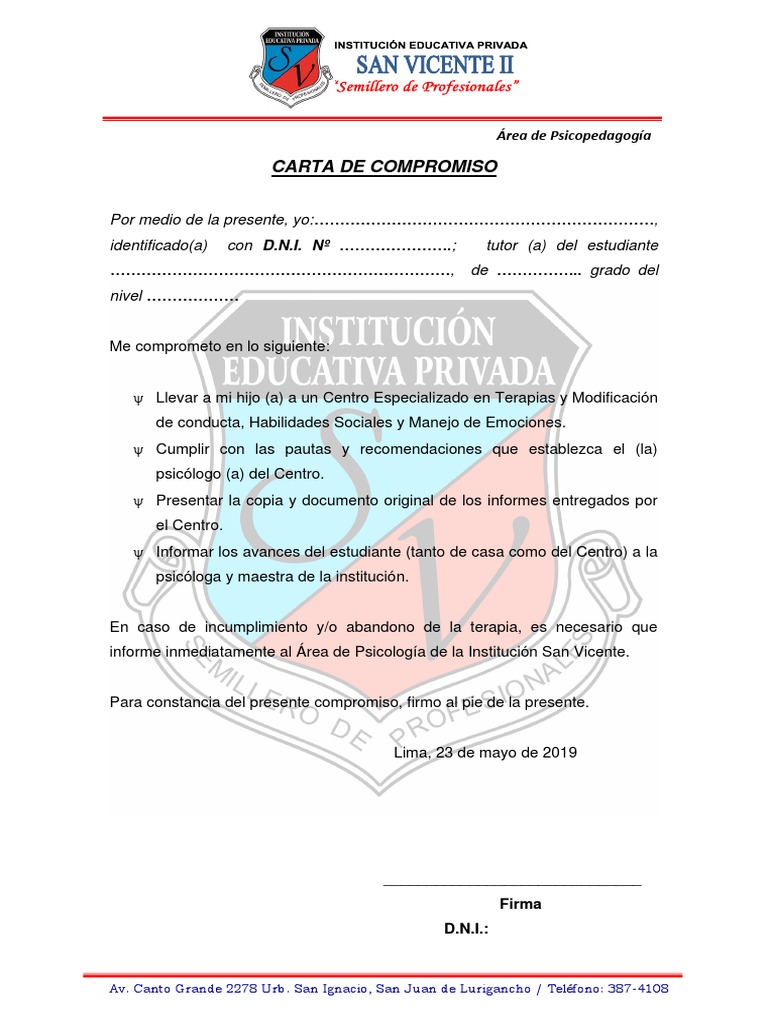 Carta Compromiso para Niños Con Habiliades Diferentes | PDF