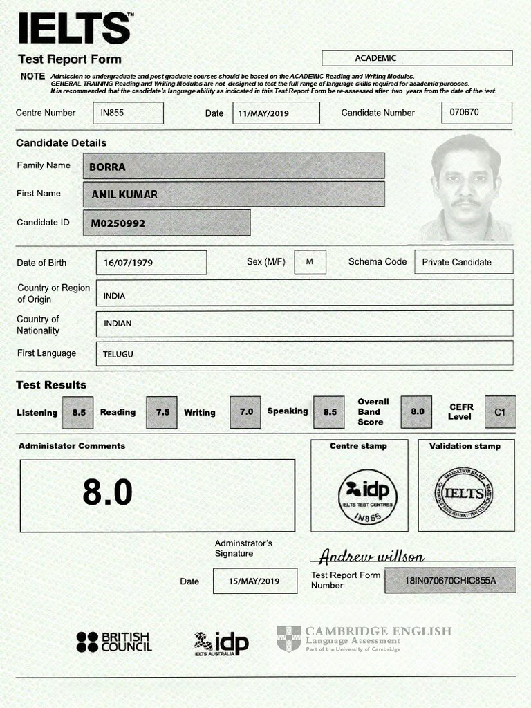 IELTS Test Report Form Details | PDF
