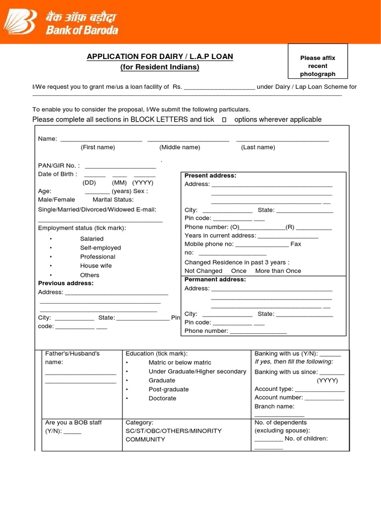 Home Loan Form New BOB PDF Loans Banks