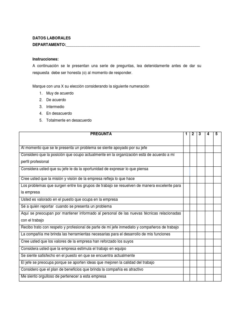 Encuesta de Clima Laboral PDF Grupo de trabajo Cognición