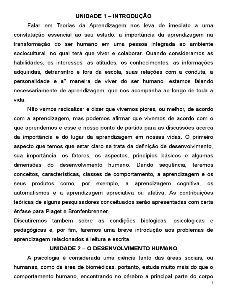 Teorias da Aprendizagem e Desenvolvimento | PDF | Humano | Aprendizado