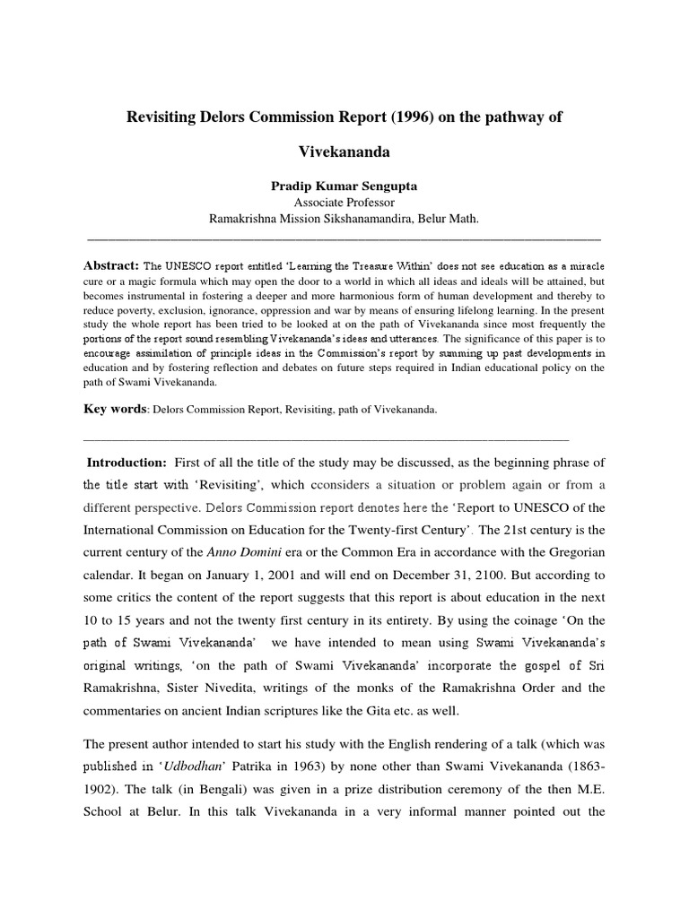 Delors Commission Report and Vivekananda | PDF | Swami Vivekananda ...