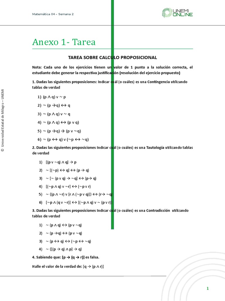 Anexo 1 Tarea Pdf Proposicion Logica Matematica