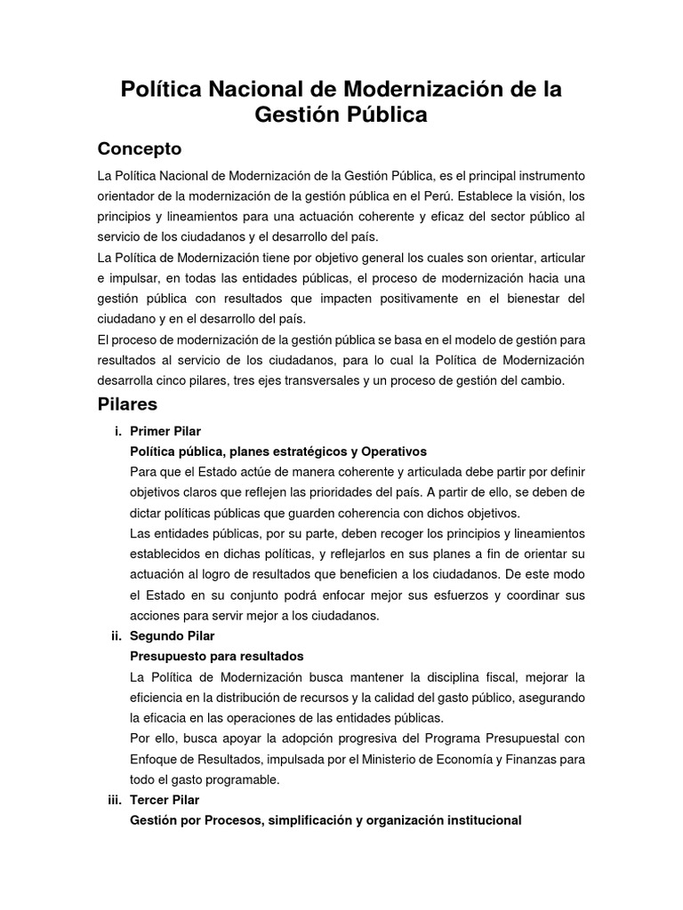 Política Nacional de Modernización de La Gestión Pública | PDF ...