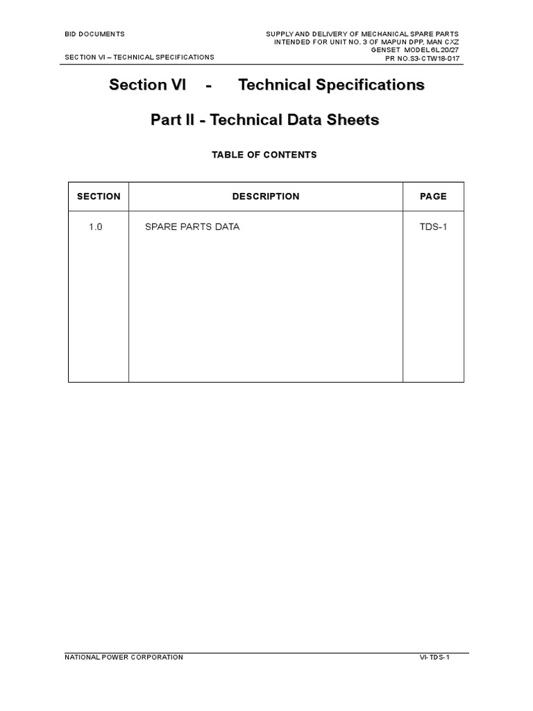 Section 6 (Part 2) Technical Data Sheets PDF Specification