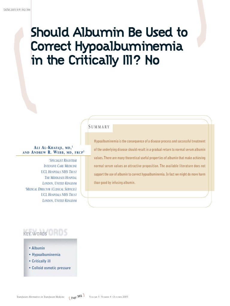 Albumin Use in Critical Care | PDF | Sepsis | Cell Membrane