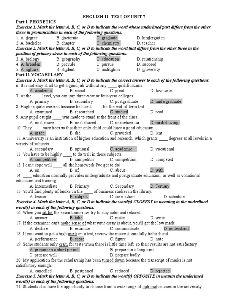English 11 - Unit 7 | PDF | Postgraduate Education | Academic Degree