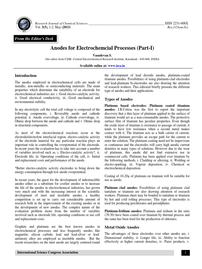 Anodes in Electrochemical Processes | PDF | Electrochemistry | Anode