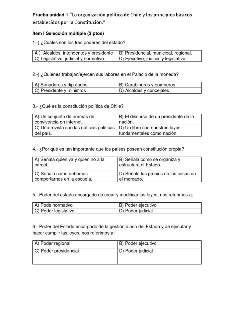 Estructura de los poderes del Estado en Chile | PDF | Separación de ...