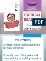Critical Reading: Joey F. Valdriz